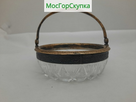 Вазочка - конфетница - Хрусталь, серебро, 875 пробы