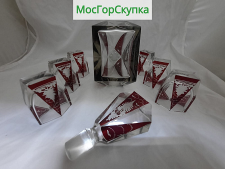Набор коньячный, Стекло, Богемия